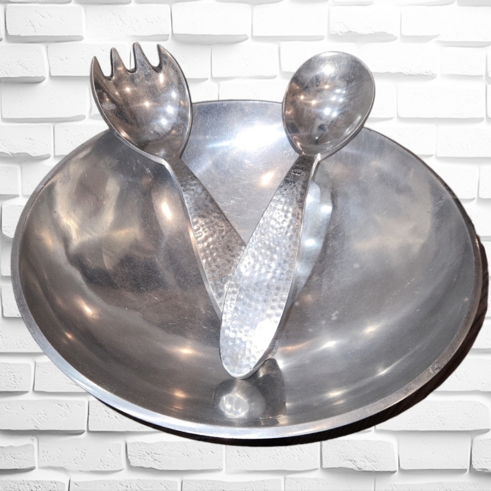 Dansk India Hammered Salad Bowl And Utensil Set